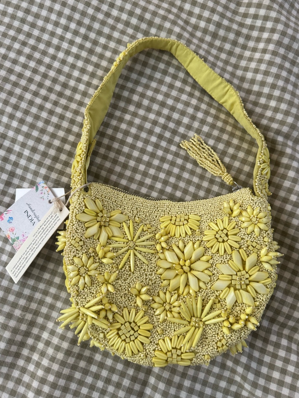 Yellow Beaded Floral Shoulder Bag